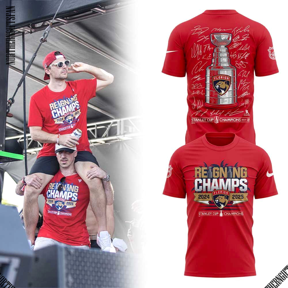 Florida Panthers Fanatics Back-To-Back Stanley Cup Champions Parade 2025 Red T-Shirt
