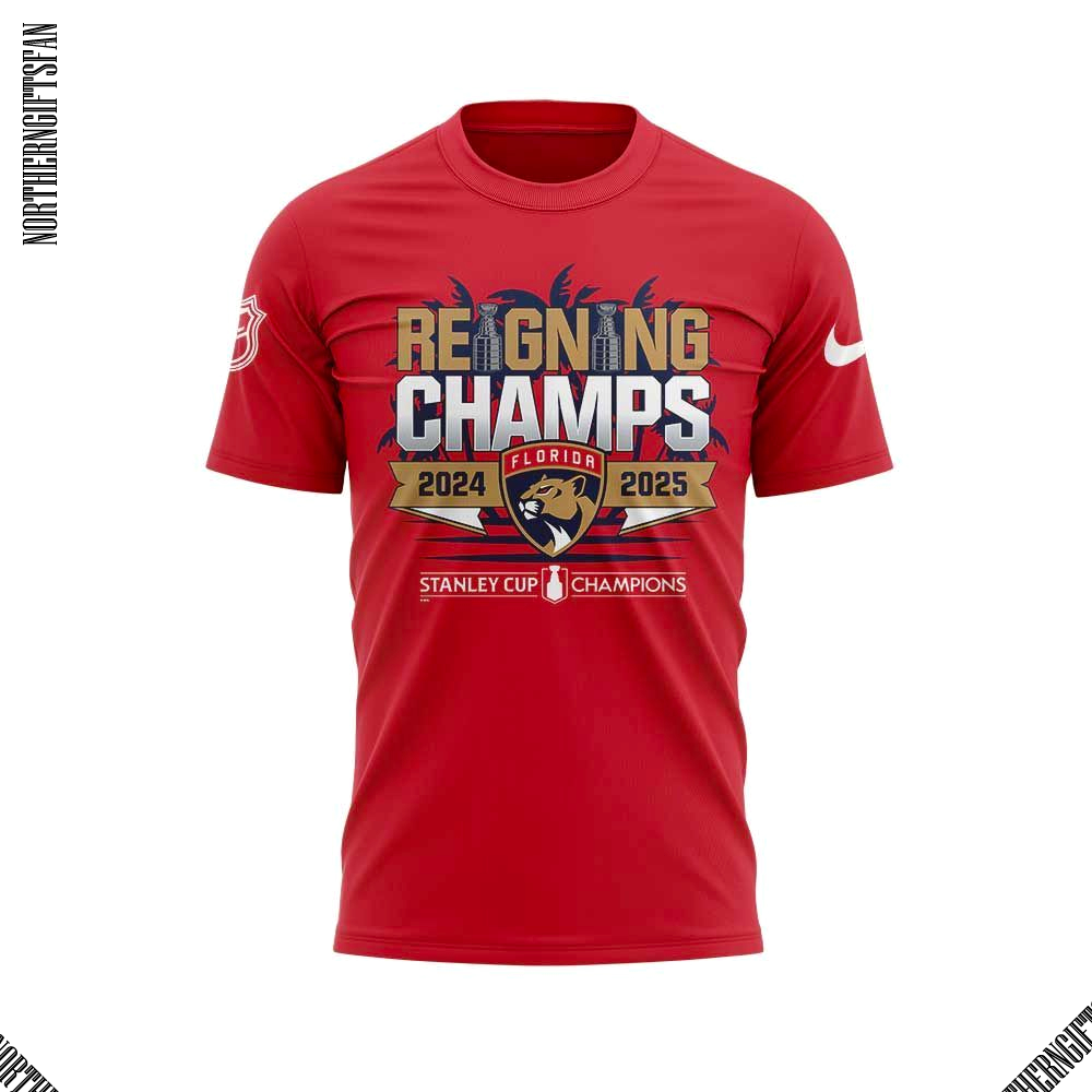 Florida Panthers Fanatics Back-To-Back Stanley Cup Champions Parade 2025 Red T-Shirt