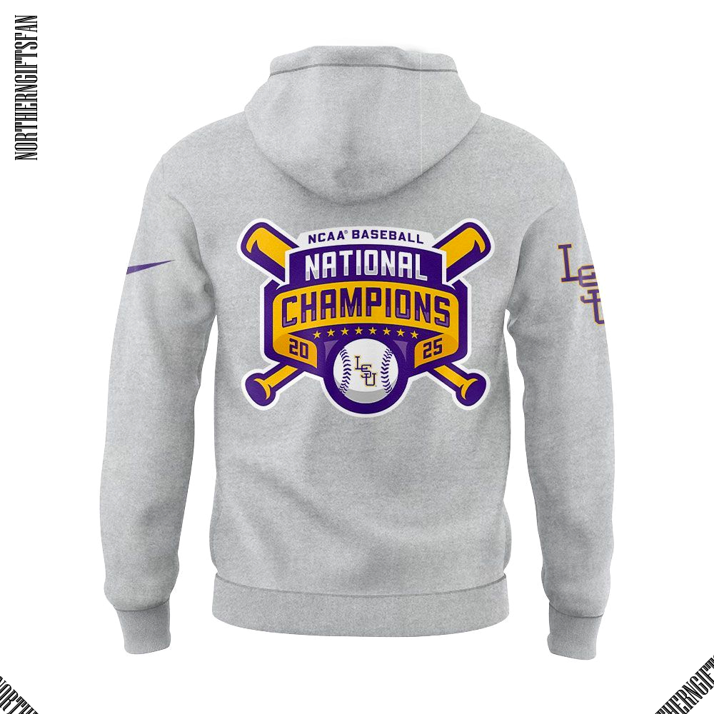 LSU 2025 NCAA Baseball Champions Fans Grey Hoodie LSU 2025 NCAA Baseball Champions Fans Grey Hoodie