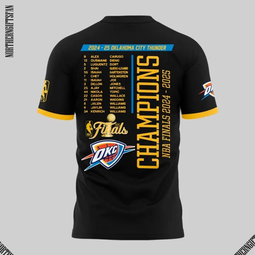 OKC First Time 2025 NBA Champions Black Signature For Fans T-Shirt OKC First Time 2025 NBA Champions Black Signature For Fans T-Shirt