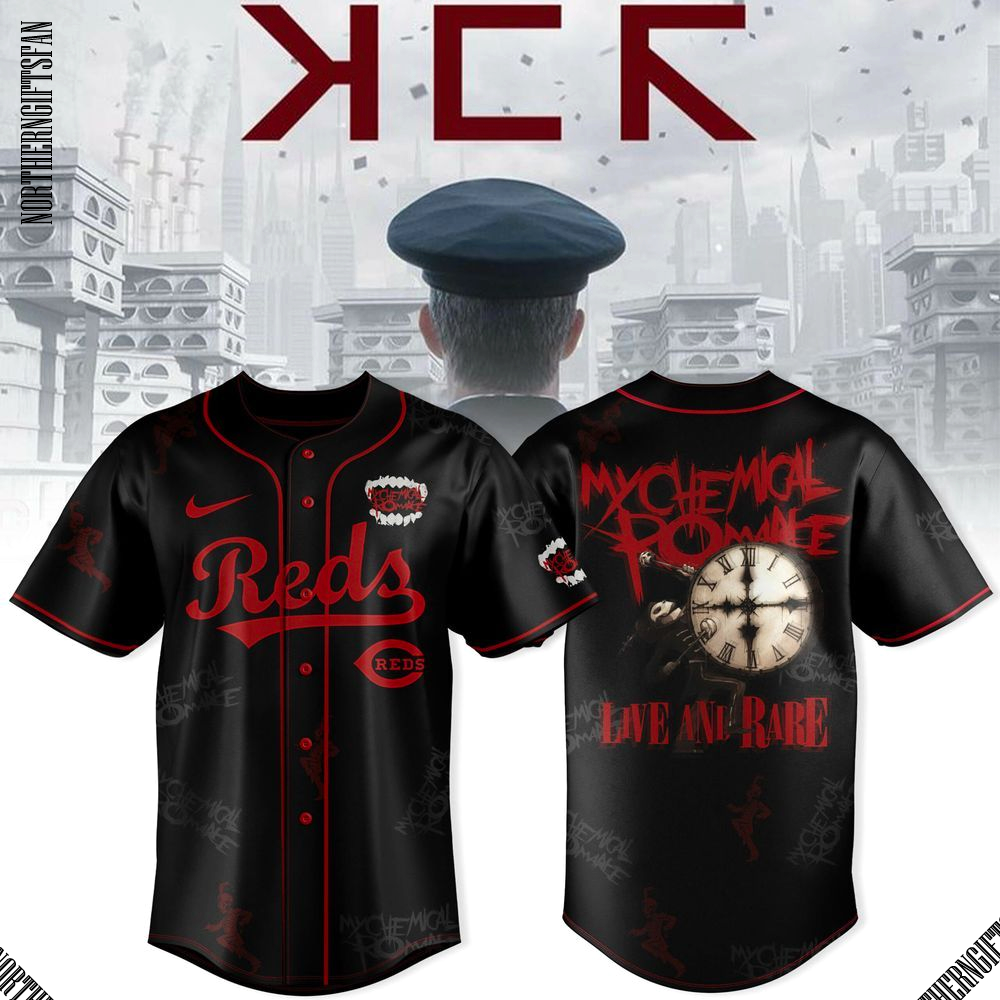 Cincinnati Reds x Long Live The Black Parade My Chemical Romance Tour 2025 Black Jersey