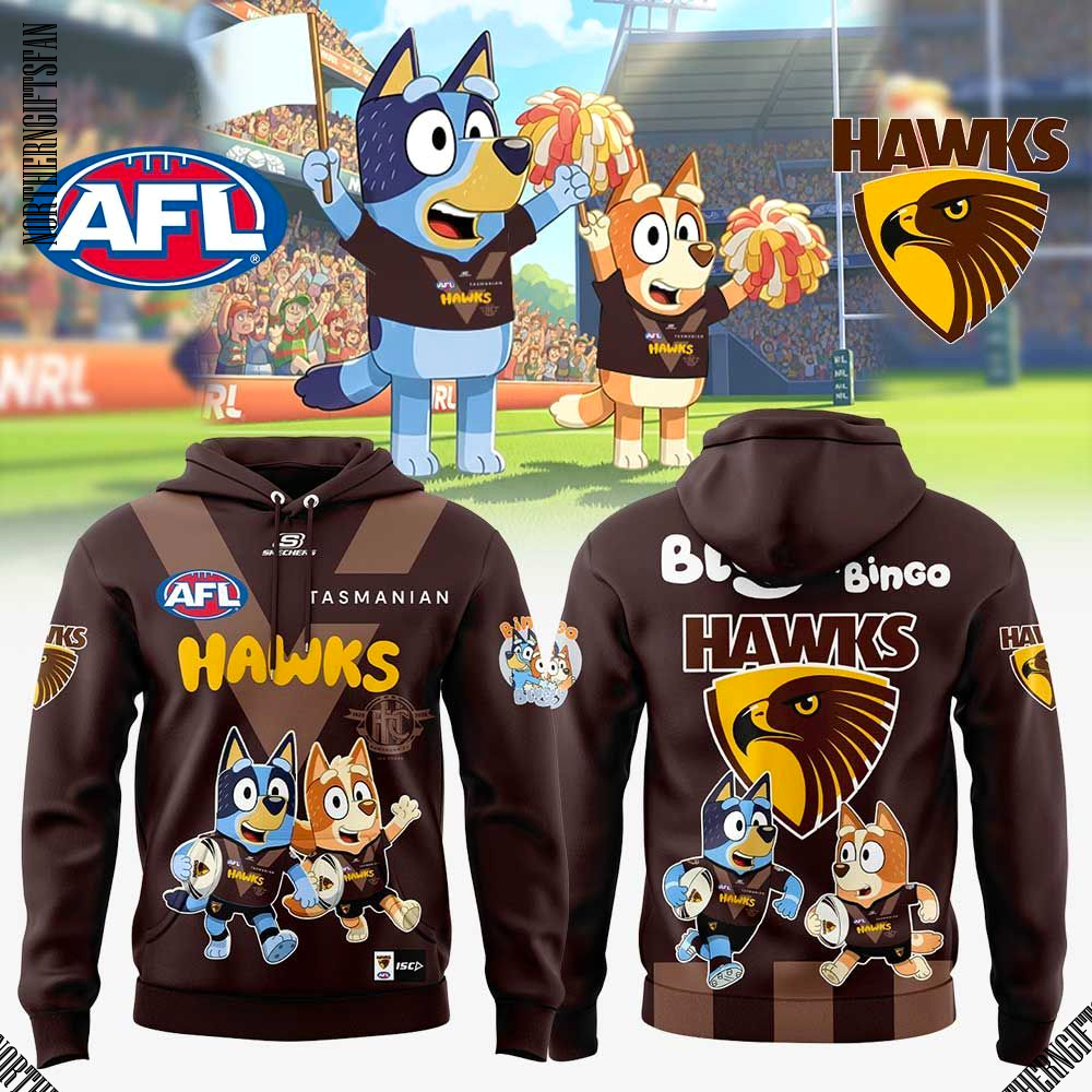 Hawthorn Hawks x Bluey and Bingo Limited Hoodie Hawthorn Hawks x Bluey and Bingo Limited Hoodie