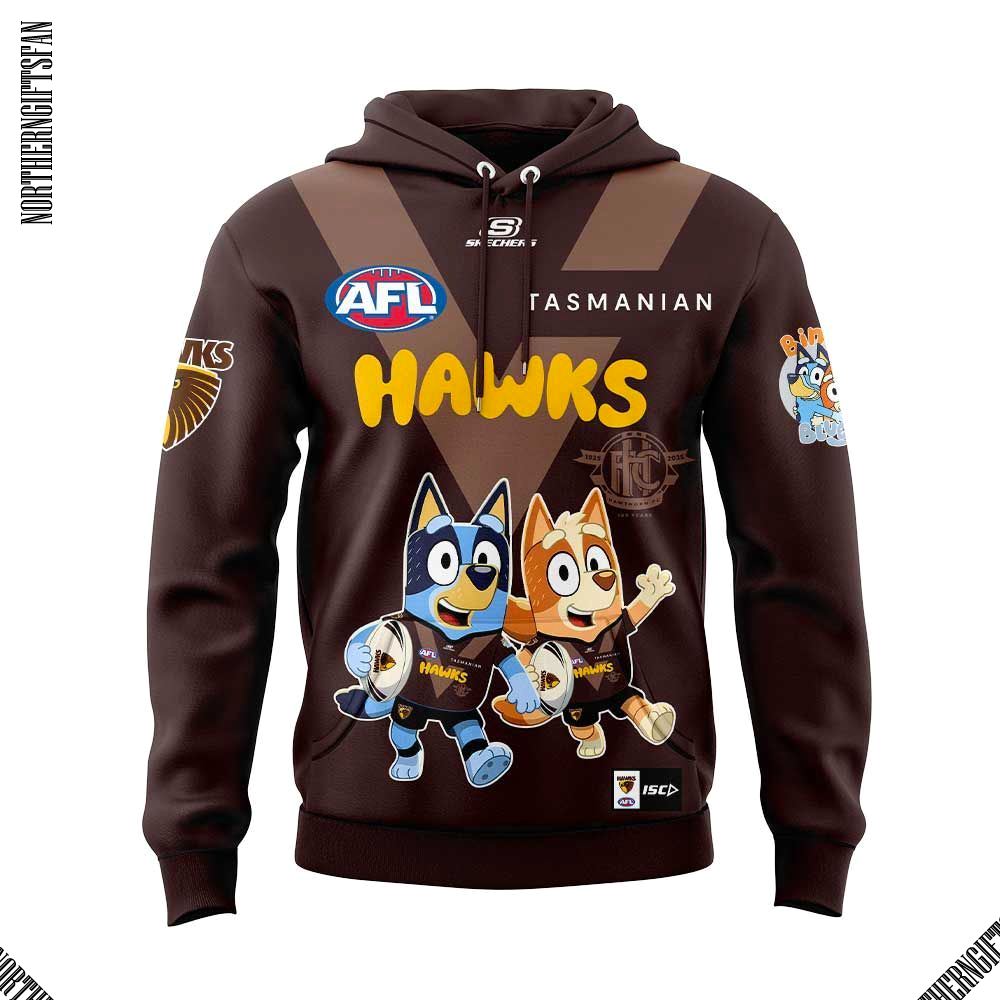 Hawthorn Hawks x Bluey and Bingo Limited Hoodie Hawthorn Hawks x Bluey and Bingo Limited Hoodie