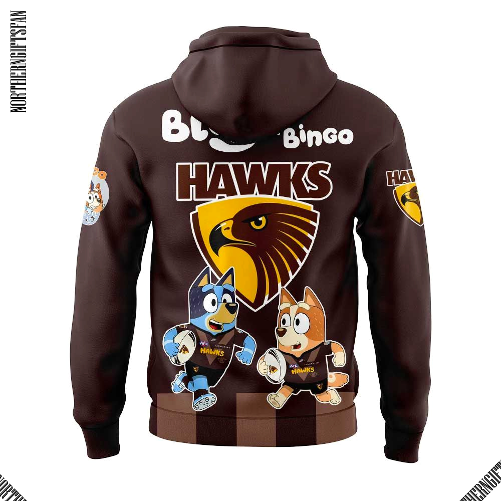 Hawthorn Hawks x Bluey and Bingo Limited Hoodie Hawthorn Hawks x Bluey and Bingo Limited Hoodie