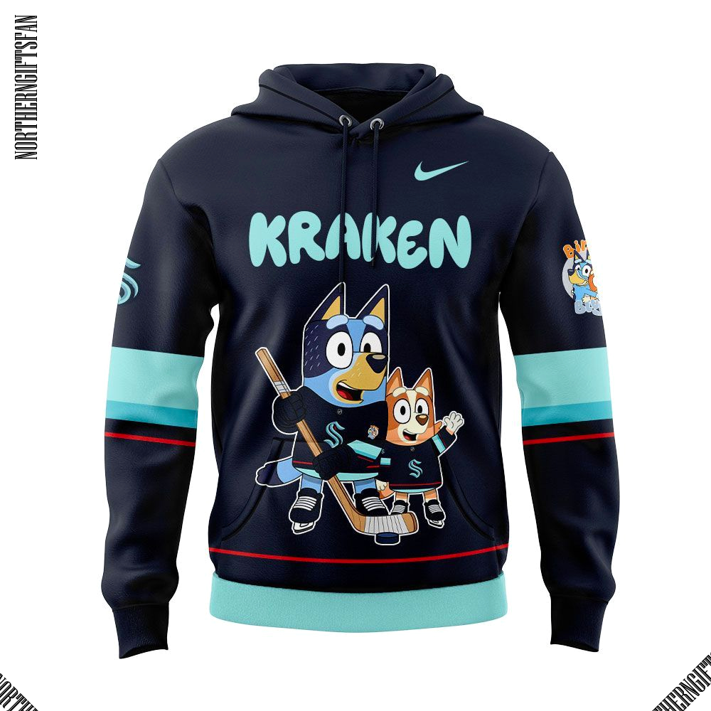 Seattle Kraken 2025 Bluey and Bingo Hoodie Seattle Kraken 2025 Bluey and Bingo Hoodie