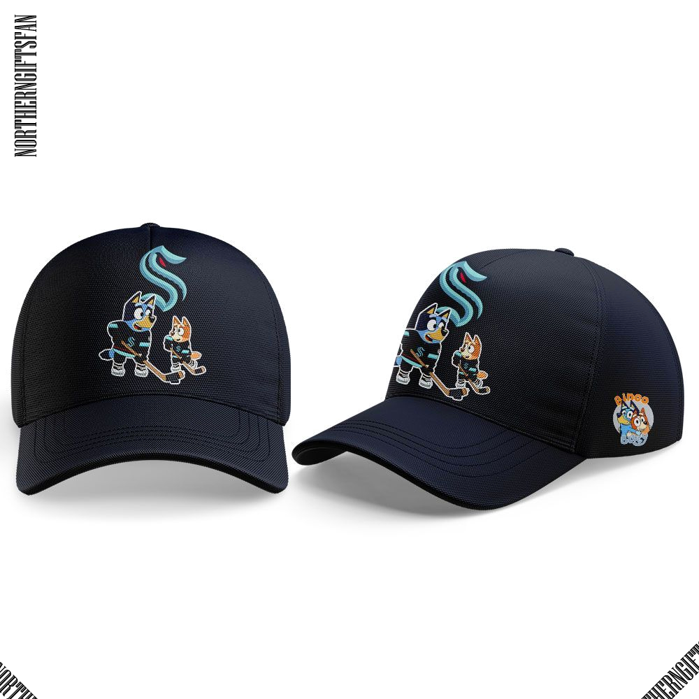Seattle Kraken 2025 Bluey and Bingo Hoodie Seattle Kraken 2025 Bluey and Bingo Hoodie
